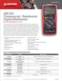 Thumbnail of document Data Sheet - AM-510 Commercial/ Residential Multimeter